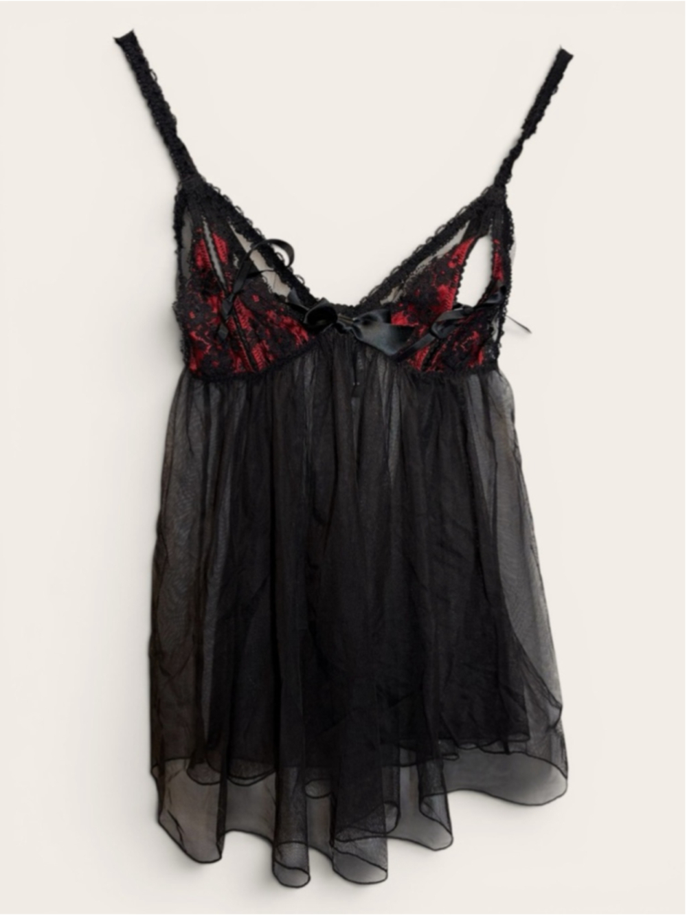 Victoria’s secret Red & Black Lace Babydoll Chemise Set